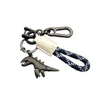 Dinosaur Keychain,Aluminum Alloy Dinosaur Charm Paired with a Hand-woven Bracelet,Metal Mini Dinosaur Keychain for Men (White1)