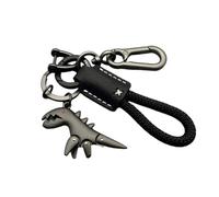 Dinosaur Keychain,Aluminum Alloy Dinosaur Charm Paired with a Hand-woven Bracelet,Metal Mini Dinosaur Keychain for Men (Black1)
