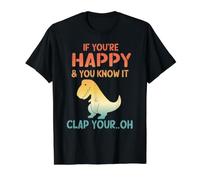 Dinosaur Pun If You'Re Happy and You Know It- Funny T-Rex Camiseta gráfica económica, Hombre, Negro, S