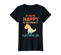 Dinosaur Pun If You'Re Happy and You Know It- Funny T-Rex Camiseta gráfica económica, Mujer, Negro, S