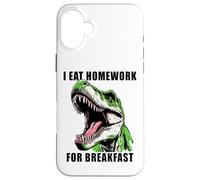 Dinosaur School Kids Humor - I Eat Homework for Breakfast Carcasa para iPhone 16 Plus