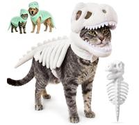 Dinosaur Skeleton Cat Costume, Pet Dinosaur Costume, Glow in The Dark Dinosaur Skeleton Pet Costume, Realistic 3D Plush Dino-Saur Clothing for Party Family, Halloween Pet Outfit (White,M)