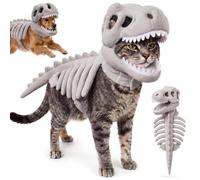Dinosaur Skeleton Cat Costume, Pet Dinosaur Costume, Glow in The Dark Dinosaur Skeleton Pet Costume, Realistic 3D Plush Dino-Saur Clothing for Party Family, Halloween Pet Outfit (Gray,M)