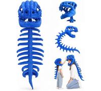 Dinosaur Skeleton Costume,Cozy Plush 3D Dino Toy Skull & Spine，Blue 80cm