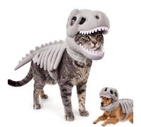 Dinosaur Skeleton Glow in Dark Cat Costume,Pet Dinosaur Costume Spinosaurus Skeleton Skull Mask, Funny Adorable 3D T Rex Skull Hood for Small Medium Large Breeds Party Photo Walks (S,Gris)