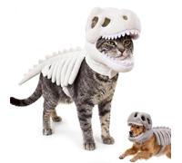 Dinosaur Skeleton Glow in Dark Cat Costume,Pet Dinosaur Costume Spinosaurus Skeleton Skull Mask, Funny Adorable 3D T Rex Skull Hood for Small Medium Large Breeds Party Photo Walks (M,Blanco)