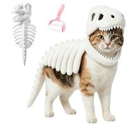 Dinosaur Skeleton Glow in Dark Cat Costume, Plush Halloween Pet Hood Outfit, Funny Adorable 3D T Rex Skull Hood for Small Medium Large Breeds Party Photo Walks