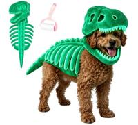 Dinosaur Skeleton Glow in Dark Cat Costume, Plush Halloween Pet Hood Outfit, Funny Adorable 3D T Rex Skull Hood for Small Medium Large Breeds Party Photo Walks