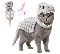 Dinosaur Skeleton Glow in Dark Cat Costume, Plush Halloween Pet Hood Outfit, Funny Adorable 3D T Rex Skull Hood for Small Medium Large Breeds Party Photo Walks