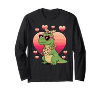 Dinosaur T-Rex Sunglasses Valentines Day Manga Larga