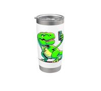 Dinosaur Trex Making Selfie Meme Dino Humorístico Niños y Adultos Vaso térmico de acero inoxidable de doble pared