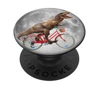 Dinosaur Trex Riding Bike On Moon Funny Dino Lover PopSockets PopGrip Adhesivo