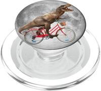 Dinosaur Trex Riding Bike On Moon Funny Dino Lover PopSockets PopGrip para MagSafe