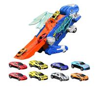 Dinosaur Truck, Foldable Racing Toy, Portable Carrier with 8 Mini Cars, Interactive Storage Trailer, Educational Vehicle Playset for Boys, Girls, 3+ Years, Road Trip, Preschool, Birthday, Christmas