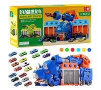 Dinosaur Truck Foldable Storage Vehicle Toy | 2 en 1 Triceratops Car Carrier With 6 Foam Balls & Mini Cars | Large ABS Kids Dinosaur Transport Truck Playset for Boys & Girls Age 3-8 Indoor Floor Play