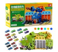 Dinosaur Truck Foldable Storage Vehicle Toy | 2-in-1 Triceratops Car Carrier With 6 Foam Balls & Mini Cars | Large ABS Kids Dinosaur Transport Truck Playset For Boys & Girls Age 3-8 Indoor Floor Play