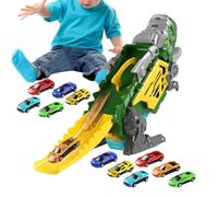 Dinosaur Truck With Cars - 12 Mini Cars Portable Double Track With Handle | Dinosaur Truck Toys ABS For Children Aged 3-5 Years Old, Christmas Birthday New Year Festivals