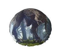 Dinosaur Tyrannosaurus Walk in The Jungle Gorros de ducha para mujer Gorro de ducha impermeable reutilizable Gorro de baño de doble bLayers Gorro de baño de ducha elástico con forro de Peva suave y