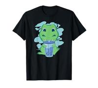 Dinosaurio Bebiendo té de Burbujas Kawaii Lindo Divertido Camiseta