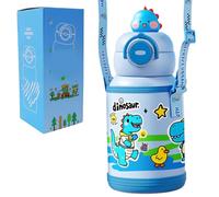 Dinosaurio Botella Agua, 550ML Botella Agua Acero Inoxidable Cantimplora Infantil Botellas Aguas Térmica con Pajita Cantimplora Prueba de Fugas Mantiene Frio Calor para Deportiva Escuela