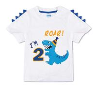Dinosaurio Camiseta de Cumpleaños - 2do Cumpleaños Suministros para la Fiesta Camisetas de Manga Corta para Bebé Niños Estampada Bordado con Cuello Redondo de 100% Algodón Camiseta Tops