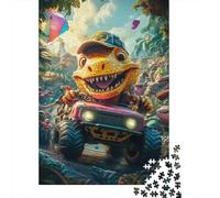 Dinosaurio de Caricatura Vehículo Todoterreno Puzzle de 1000 Piezas Papel para Adultos Aventura en la Selva Juego de Puzzle 1000 Piezas Relajante Decoración Regalo 52x38cm/1000pcs