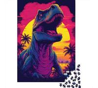 Dinosaurio de neón Atardecer 1000 Piezas Cartón Grueso Rompecabezas Clásicos Pareja Socios Entrenamiento Cerebral Decoración De Paredes Idea De Regalo 52x38cm/1000pcs