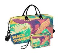 Dinosaurio De Roar Verde Bolsa de Natación Deportiva Fitness Bolsa de Equipaje Semana Bolsa con Bolsa de Maquillaje para Viajes
