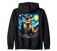 Dinosaurio en Gafas de Sol rugiendo Noche Estrellada Van Gogh Art Sudadera con Capucha