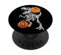 Dinosaurio Esqueleto Trex Calabaza Halloween niños niñas niños PopSockets PopGrip Adhesivo