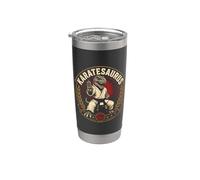 Dinosaurio Karatesaurus Dojo Warrior T-Rex con gráfico de karate Vaso térmico de acero inoxidable de doble pared