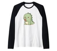 Dinosaurio Kawaii con Flor Camiseta Manga Raglan
