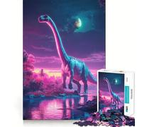 Dinosaurio neón en un Paisaje fantástico Rompecabezas de 1000 Piezas para Adultos Regalos para Mejorar la Memoria Tranquilo y Relajante Diseño artístico con Bordes Afilados (38x52cm)