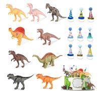 Dinosaurio para Decoración de Tartas, DinosaurioTopper Tarta Cumpleaños, 18 Piezas Cake Cupcake Topper Señales Tráfico, Figuras de Dino, Sombrero de Cumpleaños de mini Falda, para Cumpleaños