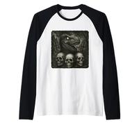 Dinosaurio Quiere un Halloween satánico con Terror gótico Camiseta Manga Raglan