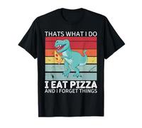 Dinosaurio retro con texto en inglés "Thats What I Do I Eat Pizza And Forget Things Camiseta