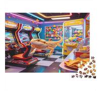 Dinosaurio Sala Recreativa Retro Puzzle de 1000 Piezas Papel para Adultos Escena Neón Relajante Juego Familiar Decoración Hogar 38x26cm/1000pcs