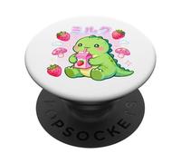 Dinosaurio T-Rex Kawaii con Leche de Fresa Japonesa PopSockets PopGrip Adhesivo