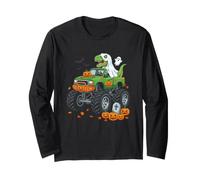Dinosaurio T Rex Montando Monster Truck Boo Halloween Manga Larga