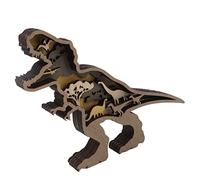 Dinosaurio Tyrannosaurus Rex Estatua Decorativa Talla de Madera Decoración de Dinosaurio Convencional Multicapa 3D Talla de Madera Arte Dinosaurio Silueta Ahueca hacia Fuera Muebles(tiranosaurio)