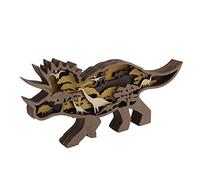 Dinosaurio Tyrannosaurus Rex Estatua Decorativa Talla de Madera Decoración de Dinosaurio Convencional Multicapa 3D Talla de Madera Arte Dinosaurio Silueta Ahueca hacia Fuera Muebles(ceratopsiano)