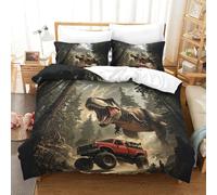 Dinosaurioio Bedding Set Double（200x200cm）, T-Rex Monster Camión Juego Sábanas De Cama, Microfibra Suave Edredón De Y Fundas De Almohada, Ropa De Cama para Niños Y Niñas