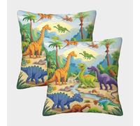 Dinosaurios Almohada de Cubierta Fundas Cojines Funda de cojín Throw Cojín Decoración Juego de 2 para Sofá Cama Hogar Exterior 45x45cm