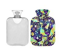 Dinosaurios astronautas cohetes planetas botella de agua caliente con tapa, bolsa de agua caliente de 1 litro, compresa fría y caliente, alivio del dolor de cuello y hombros