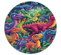 Dinosaurios Coloridos Bosque Puzzle de 1000 Piezas Redondo Papel para Adultos Estilo Jungla