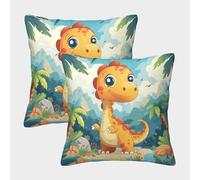 Dinosaurios de dibujos animados Fundas De Cojín De Juego De 2 Cojines Pequeños dinosaurios Fundas De Almohada Funda De Cojín Cuadrado Fundas Cojines Para Sofa Funda De Almohada Cuadrado 40x40cm