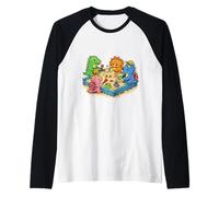 Dinosaurios Divertidos Construyendo Un Castillo De Arena Camiseta Manga Raglan