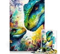 Dinosaurios en Acuarela sobre un Fondo Floral Rompecabezas de 1000 Piezas para Adultos Juego para ejercitar la Mente Encaje Huecos Actividad Relajante para desconectar (50x75cm)