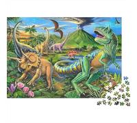 Dinosaurios Escena prehistórica Puzzles Imposible,desafío for Adults Interesante Entretenimiento Creativo 1000 Piezas Obra De Arte De Juego De para Adultos Y Niños 38x26cm/1000pcs