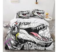 Dinosaurios Juego De Funda Nórdica Individual/matrimonial Microfibra Suave Bedding Set, Tyrannosaurus Rex Funda Nórdica con Fundas De Almohada Ropa De Cama De Ayuda para Dormir King（220x240cm）